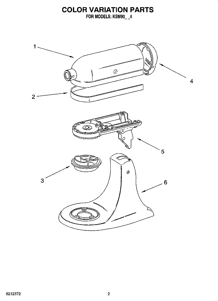 COLOR VARIATION PARTS Diagram and Parts List for KSM90ER4  KitchenAid Mixer