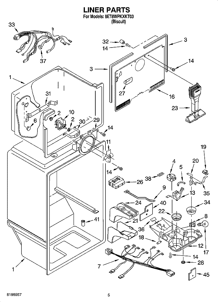 LINER PARTS Diagram and Parts List for 8ET8WPKXKT03  Whirlpool Refrigerator