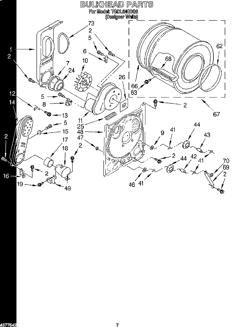 BULKHEAD Diagram and Parts List for TGDL640DQ0  Whirlpool Dryer