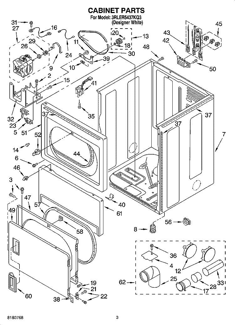 CABINET PARTS Diagram and Parts List for 3RLER5437KQ3  Whirlpool Dryer