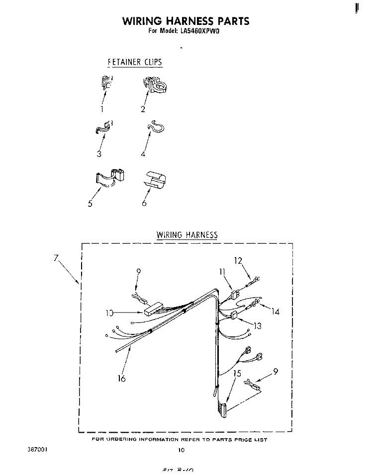 WIRING HARNESS Diagram and Parts List for LA5460XPW0  Whirlpool Washer