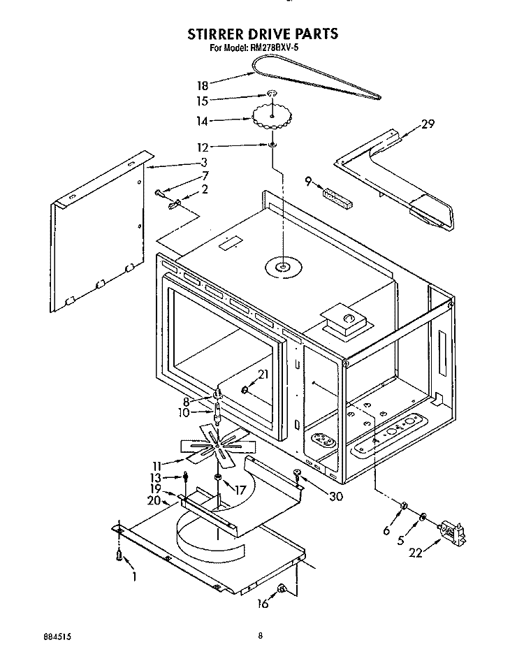 STIRRER DRIVE Diagram and Parts List for RM278BXV6  Whirlpool Microwave Oven Combo