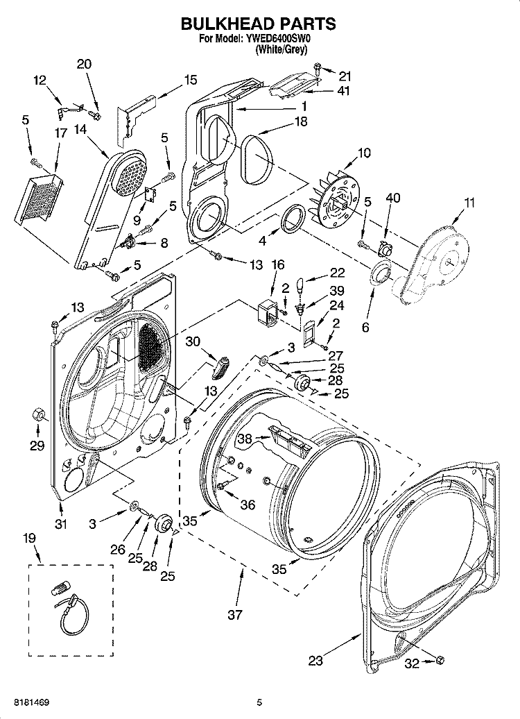 BULKHEAD PARTS, OPTIONAL PARTS (NOT INCLUDED) Diagram and Parts List for YWED6400SW0  Whirlpool Dryer