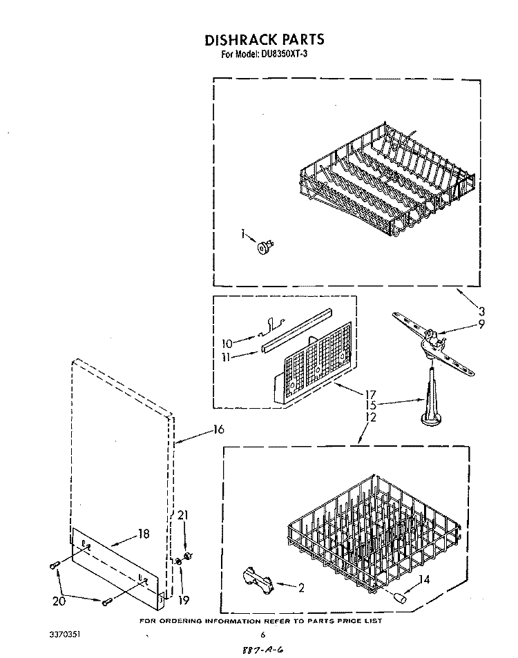 DISHRACK Diagram and Parts List for DU8350XT3  Whirlpool Dishwasher