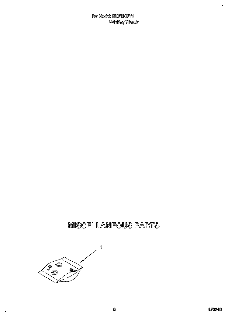 MISCELLANEOUS Diagram and Parts List for DU8750XY1  Whirlpool Dishwasher