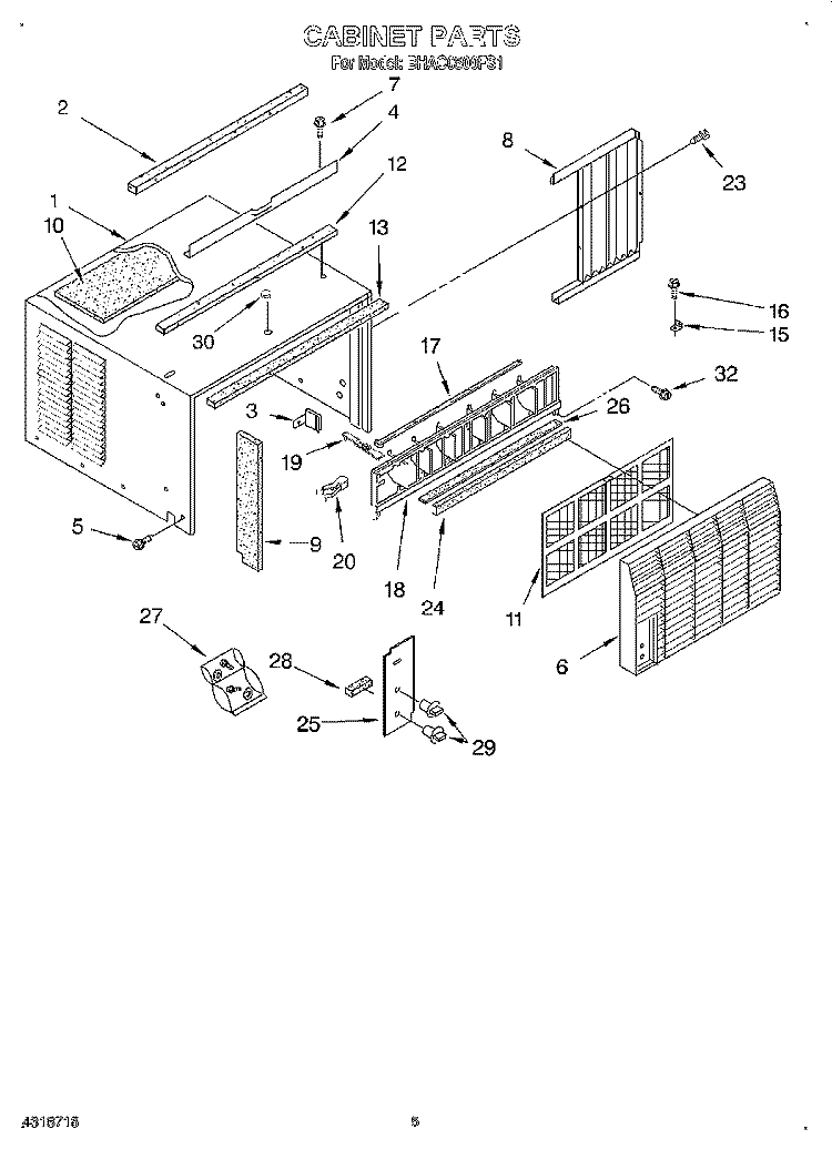 CABINET Diagram and Parts List for BHAC0500FS1  Whirlpool Air Conditioner