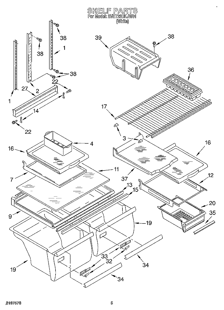 SHELF Diagram and Parts List for 2VET23DKJW01  Whirlpool Refrigerator