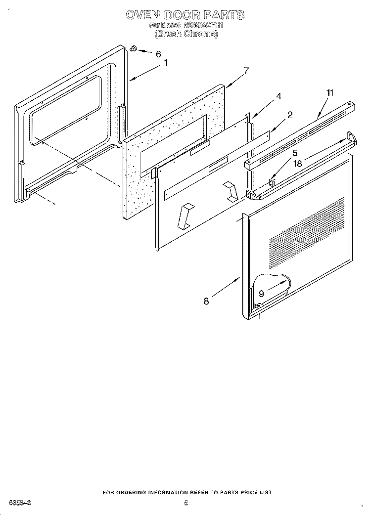 OVEN DOOR Diagram and Parts List for RS660BXYH1  Whirlpool Range