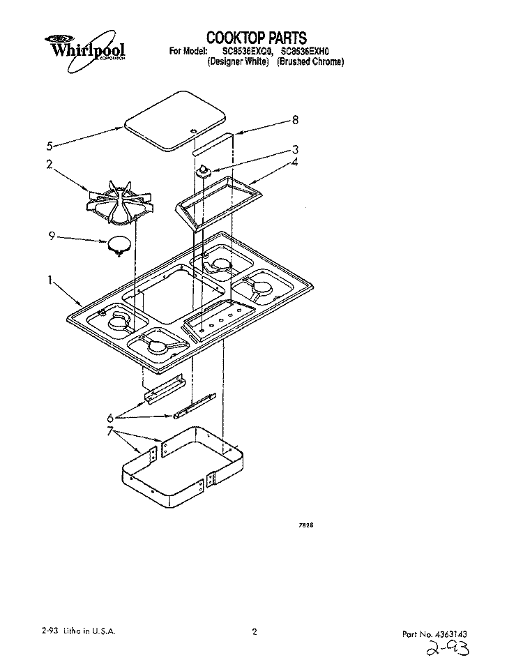 COOKTOP Diagram and Parts List for SC8536EXQ0  Whirlpool Cooktop