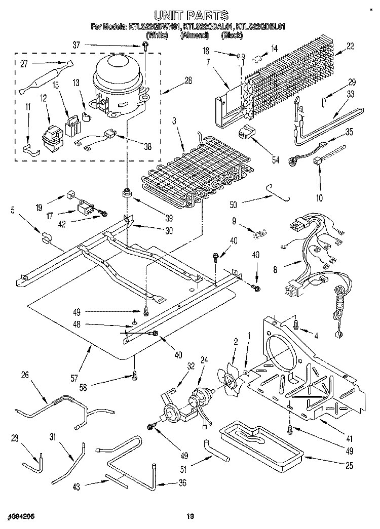 UNIT Diagram and Parts List for KTLS22QDWH01  KitchenAid Refrigerator