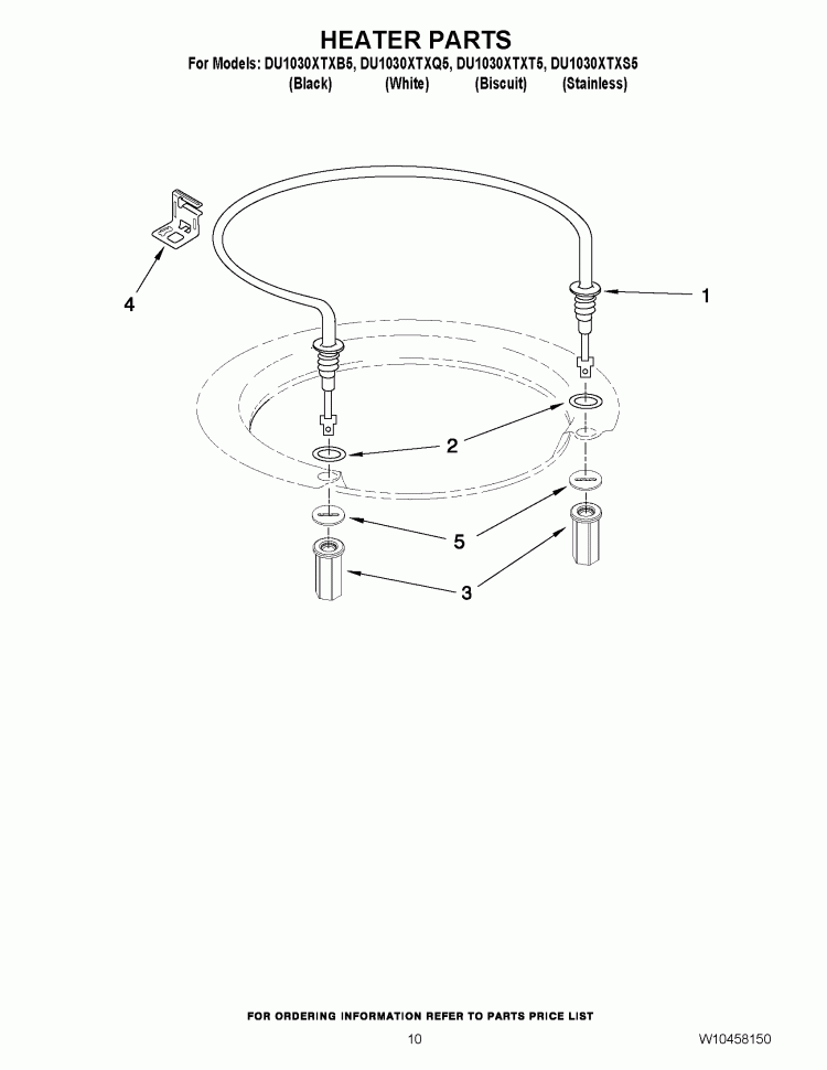 HEATER PARTS Diagram and Parts List for DU1030XTXT5  Whirlpool Dishwasher