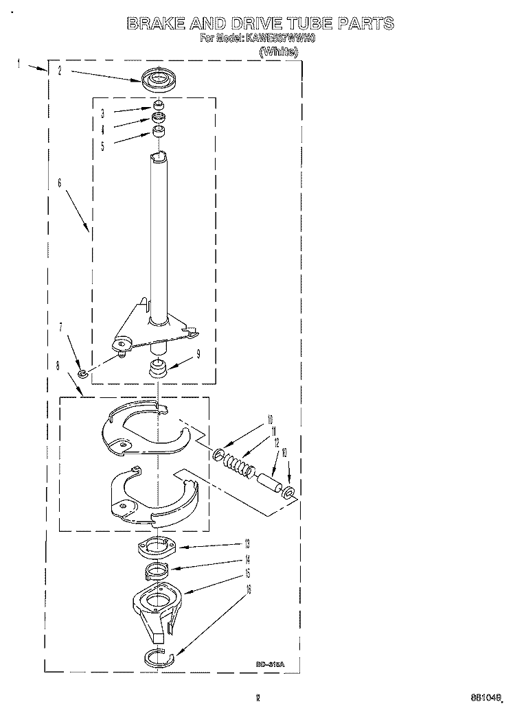 BRAKE AND DRIVE TUBE Diagram and Parts List for KAWE567WWH0  KitchenAid Washer