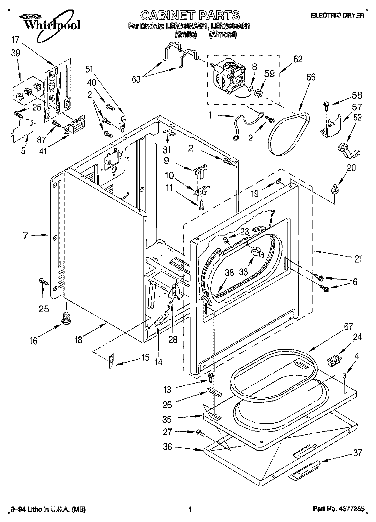 SECTION Diagram and Parts List for LER6848AN1  Whirlpool Dryer
