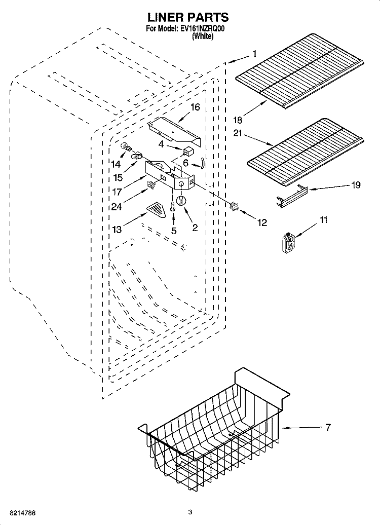 LINER PARTS Diagram and Parts List for EV161NZRQ00  Whirlpool Freezer