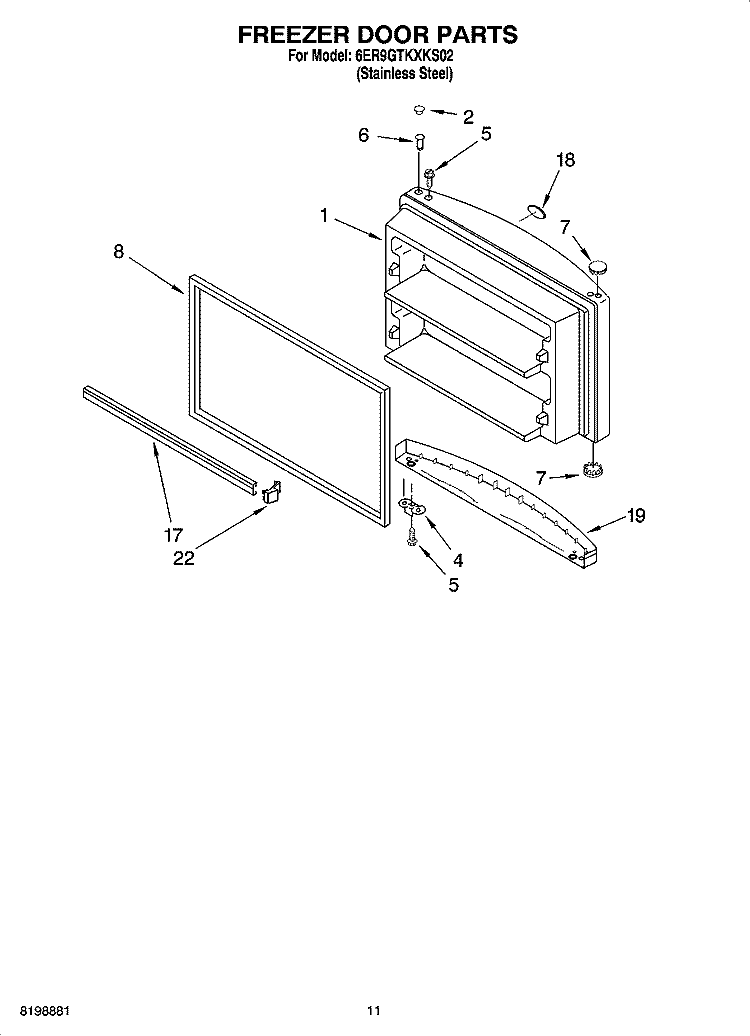 FREEZER DOOR PARTS, OPTIONAL PARTS Diagram and Parts List for 6ER9GTKXKS02  Whirlpool Refrigerator