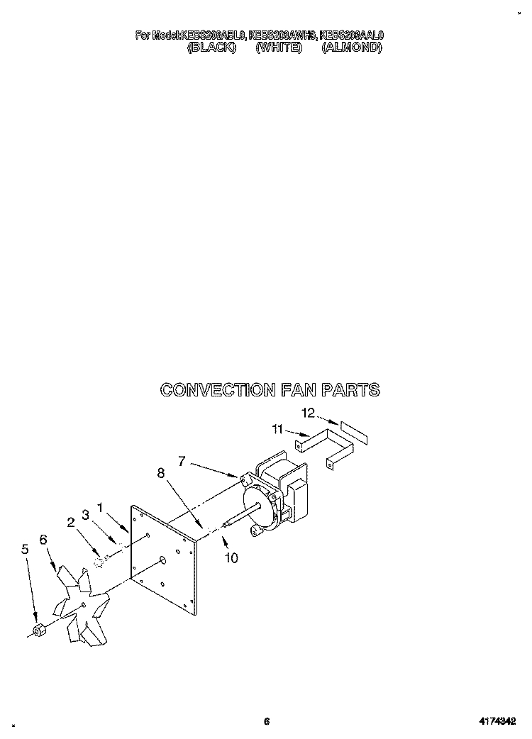 CONVECTION FAN Diagram and Parts List for KEBS208AWH0  KitchenAid Wall Oven