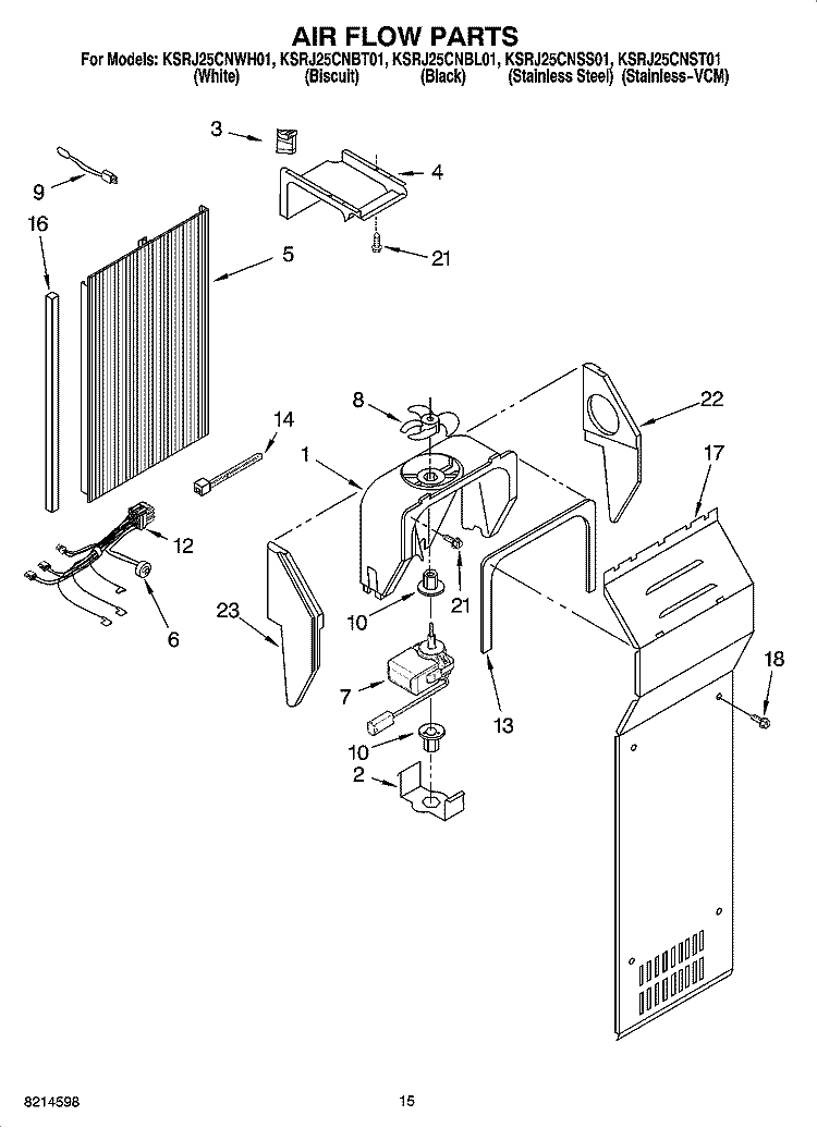 AIR FLOW PARTS Diagram and Parts List for KSRJ25CNBT01  KitchenAid Refrigerator