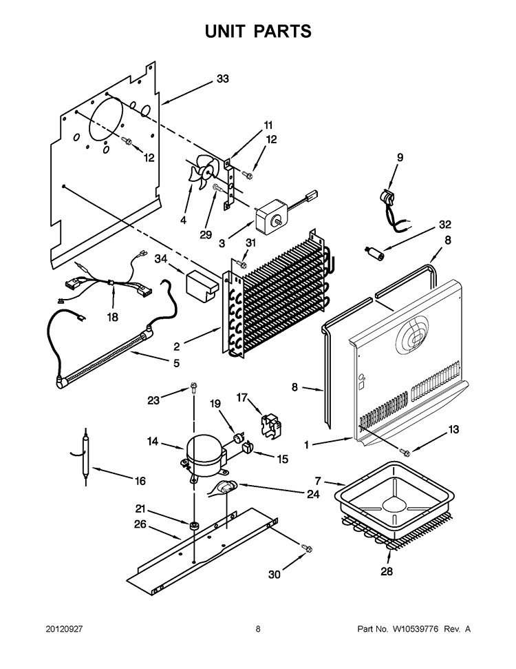UNIT PARTS Diagram and Parts List for EV181NZTQ03  Whirlpool Freezer