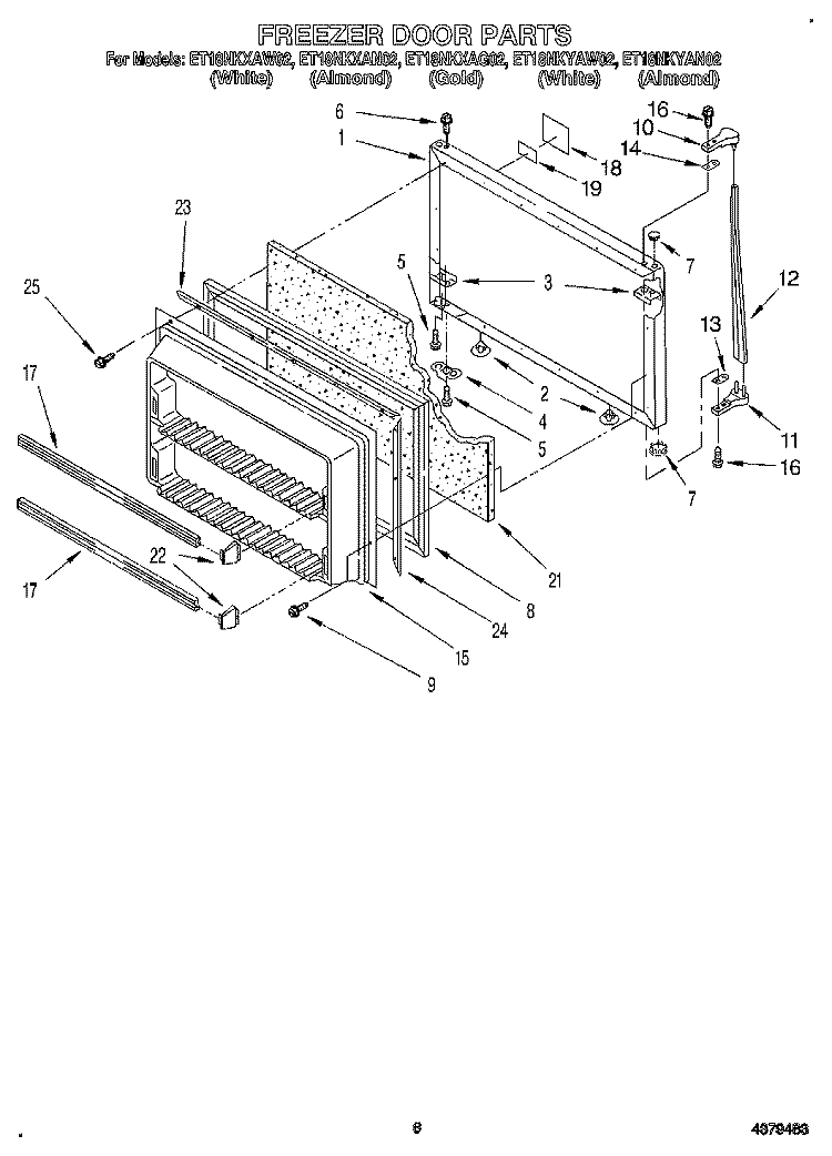 FREEZER DOOR Diagram and Parts List for ET18NKXAN02  Whirlpool Refrigerator
