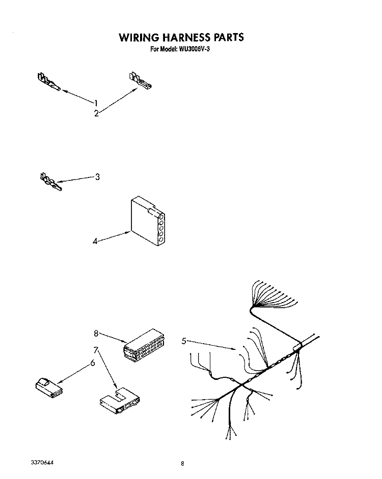 WIRING HARNESS Diagram and Parts List for WU3006V3  Roper Dishwasher
