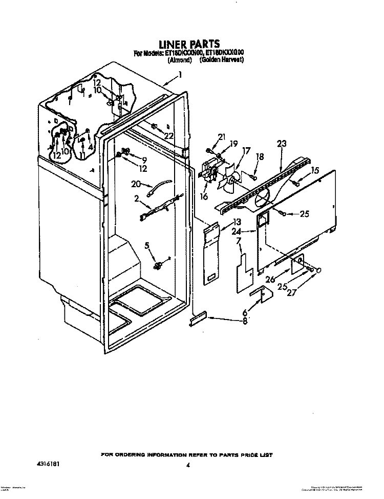 LINER Diagram and Parts List for ET18DKXXN00  Whirlpool Refrigerator