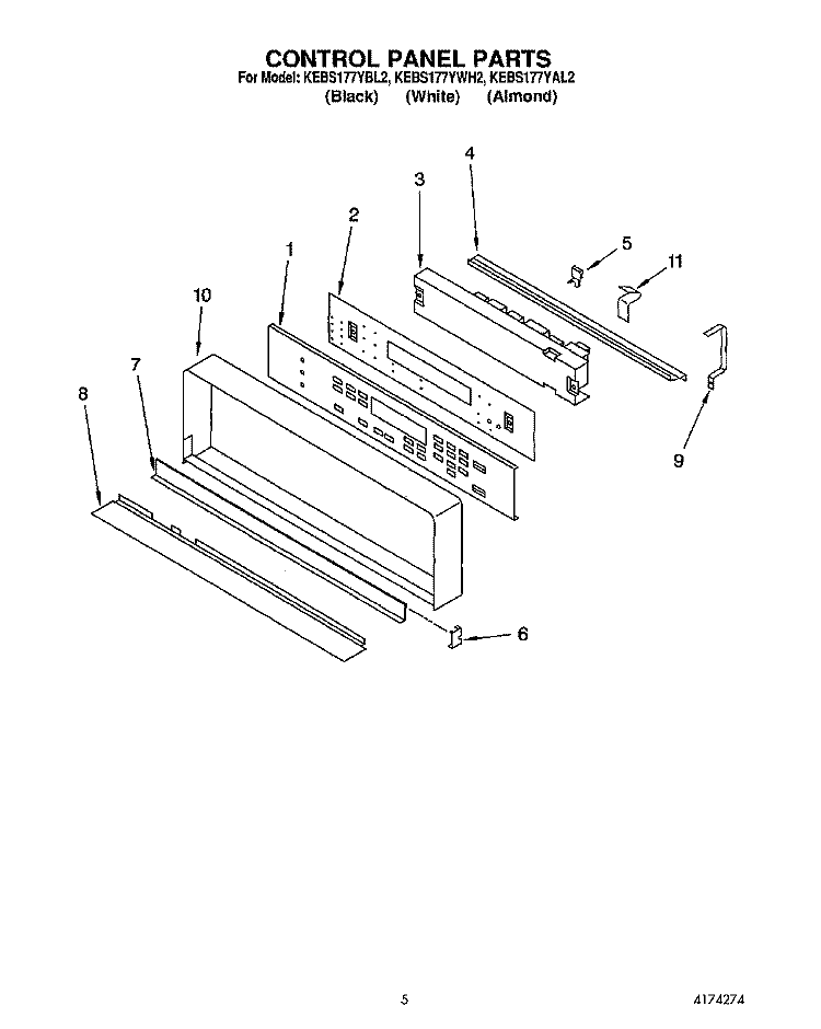 CONTROL PANEL, LIT/OPTIONAL Diagram and Parts List for KEBS177YWH2  KitchenAid Wall Oven