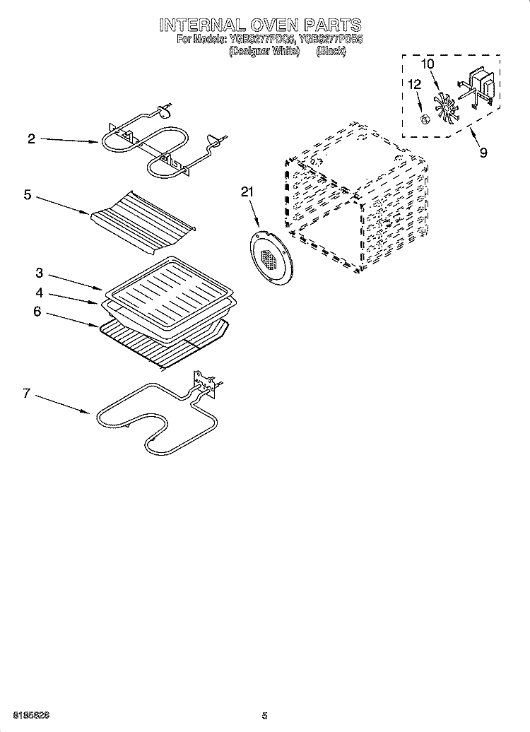INTERNAL OVEN PARTS Diagram and Parts List for YGBS277PDB5  Whirlpool Wall Oven