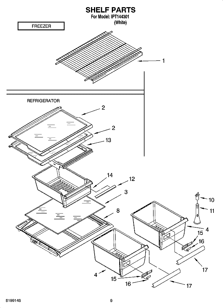SHELF PARTS, OPTIONAL PARTS Diagram and Parts List for IPT144301  Inglis Refrigerator