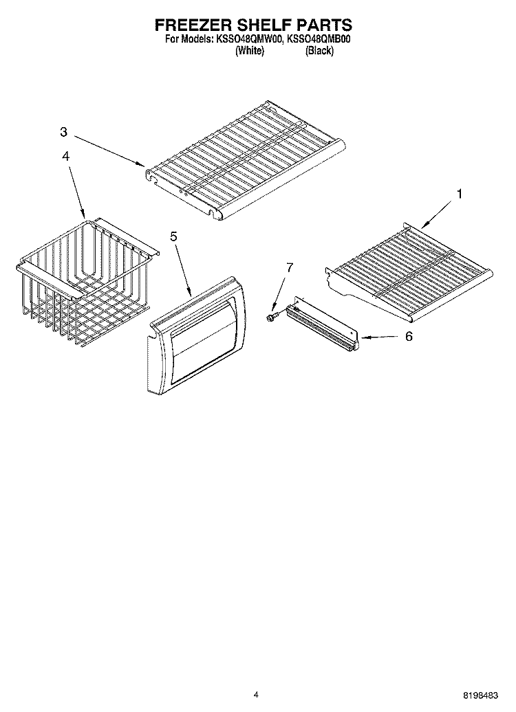 FREEZER SHELF PARTS Diagram and Parts List for KSSO48QMW00  KitchenAid Refrigerator