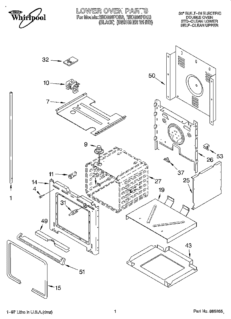 LOWER OVEN Diagram and Parts List for RBD305PDB3  Whirlpool Wall Oven