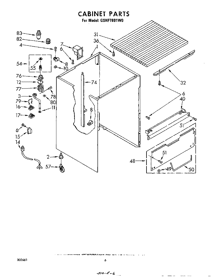 CABINET Diagram and Parts List for GSHF7801W0  Whirlpool Dishwasher