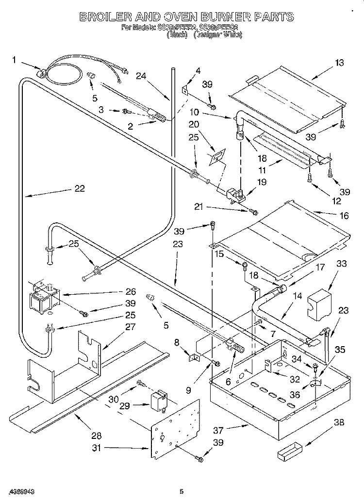 BROILER AND OVEN BURNER Diagram and Parts List for SS385PEEQ2  Whirlpool Range