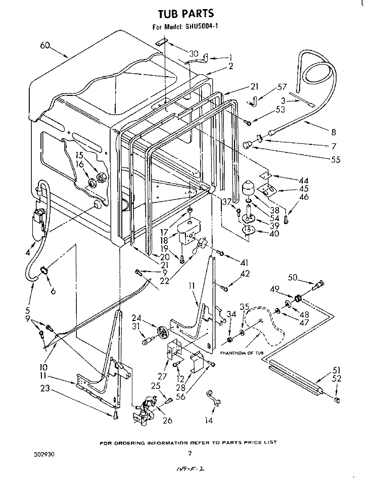TUB , LITERATURE AND OPTIONAL Diagram and Parts List for SHU50041  Whirlpool Dishwasher