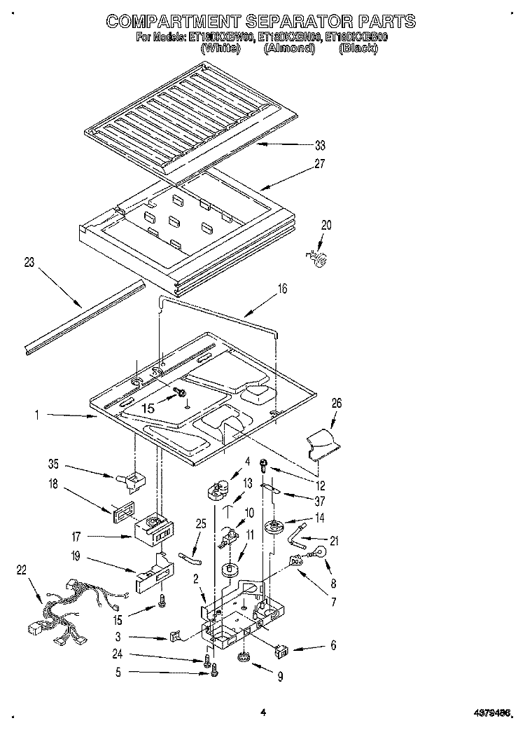 COMPARTMENT SEPARATOR Diagram and Parts List for ET18DKXBB00  Whirlpool Refrigerator