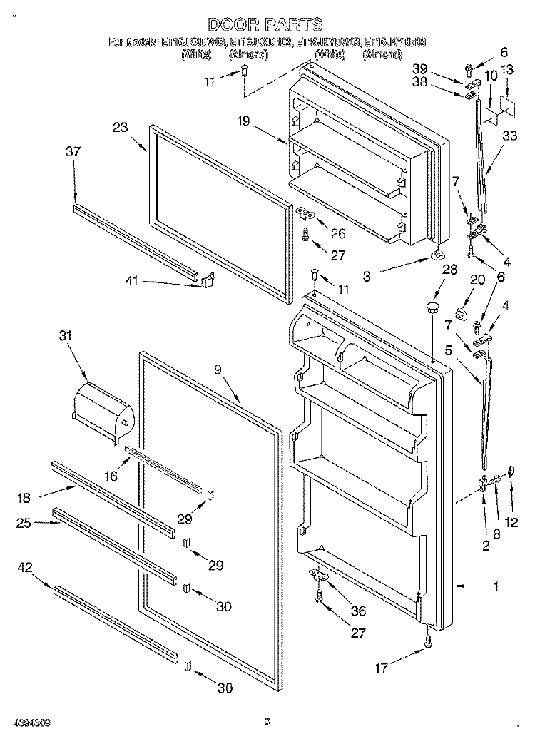 DOOR Diagram and Parts List for ET16JKYDN03  Whirlpool Refrigerator