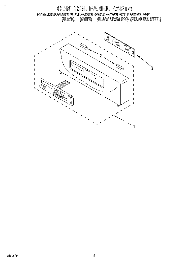 CONTROL PANEL, LITERATURE Diagram and Parts List for KEBS277DBS7  KitchenAid Wall Oven