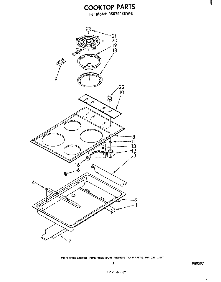 COOKTOP Diagram and Parts List for RS6700XKW0  Whirlpool Range