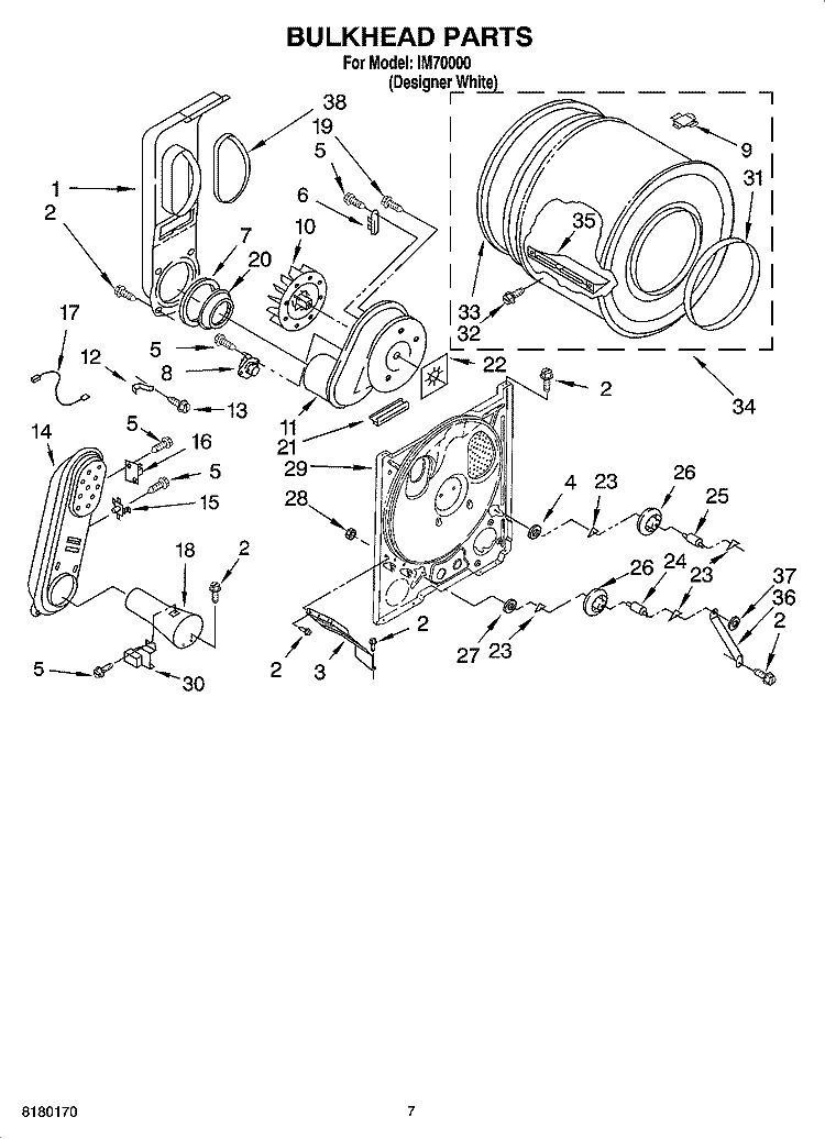 BULKHEAD PARTS Diagram and Parts List for IM70000  Inglis Dryer