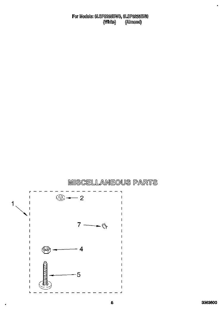 MISCELLANEOUS Diagram and Parts List for 6LSP8255BW0  Whirlpool Washer