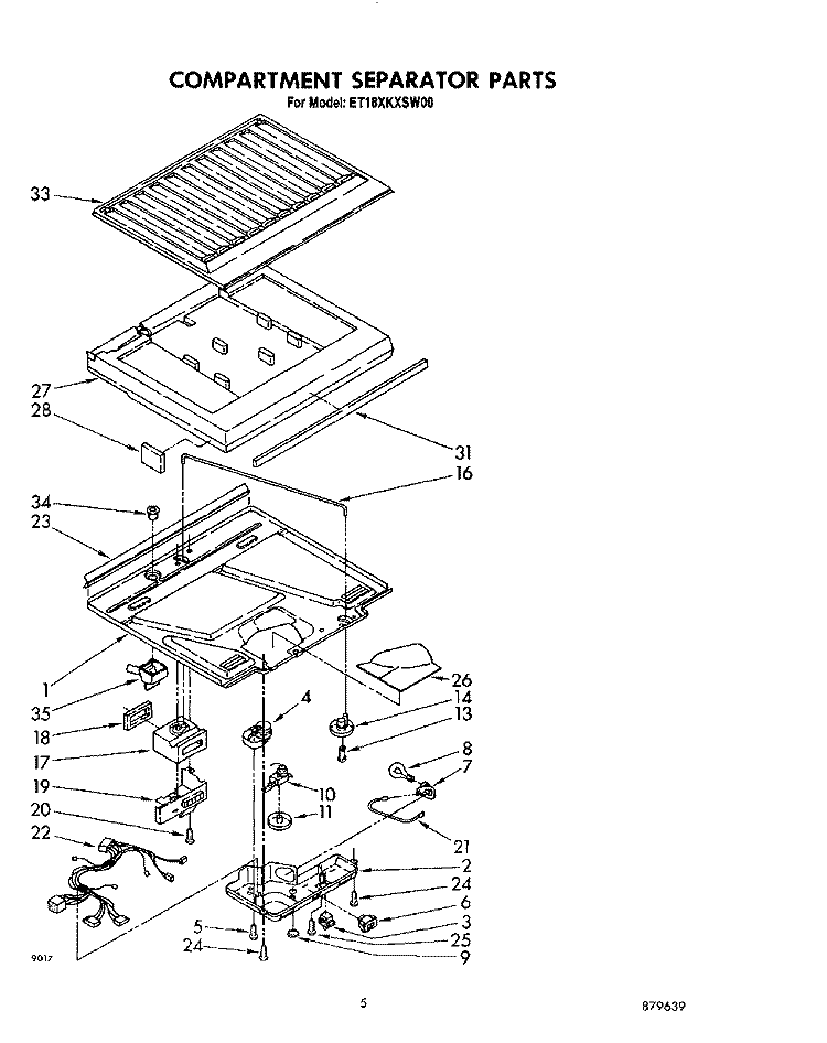 COMPARTMENT SEPARATOR Diagram and Parts List for ET18XKXSW00  Whirlpool Refrigerator