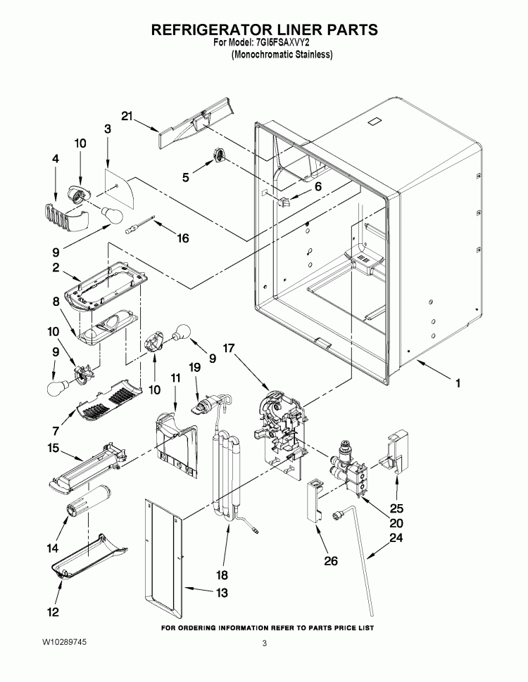 REFRIGERATOR LINER PARTS Diagram and Parts List for 7GI5FSAXVY2  Whirlpool Refrigerator