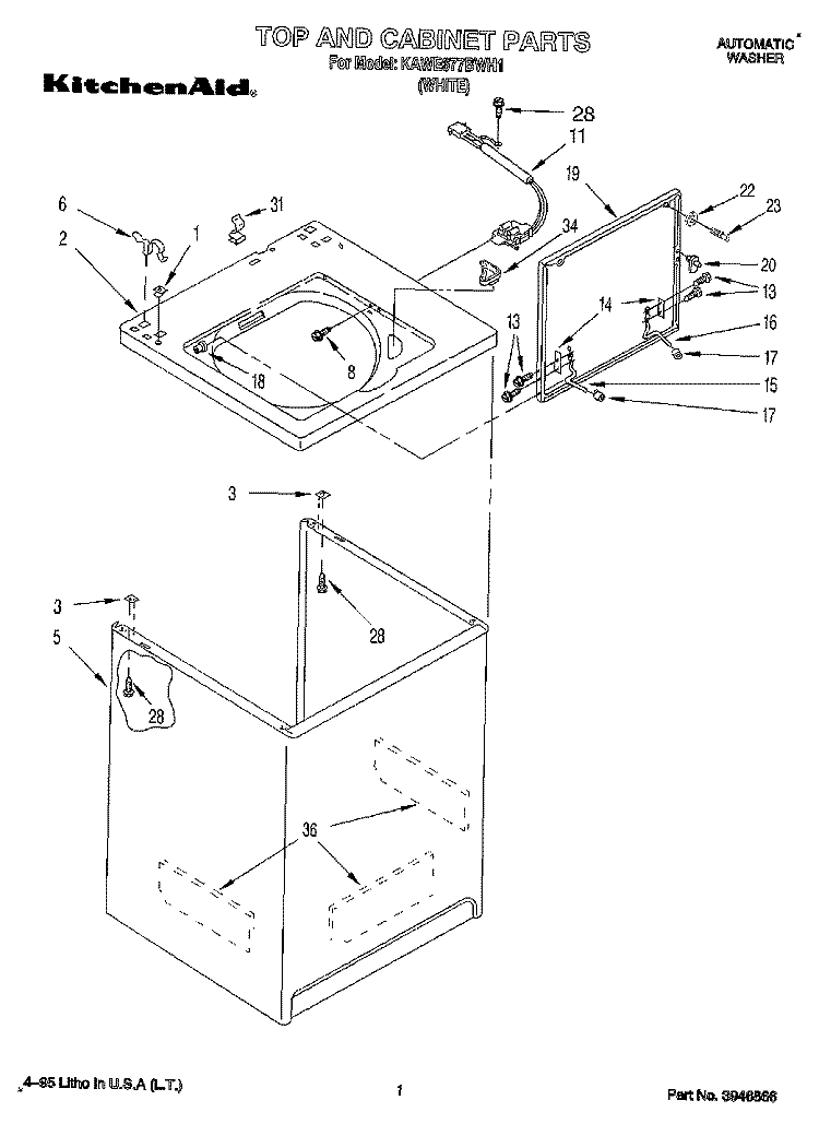TOP AND CABINET, LIT/OPTIONAL Diagram and Parts List for KAWE677BWH1  KitchenAid Washer