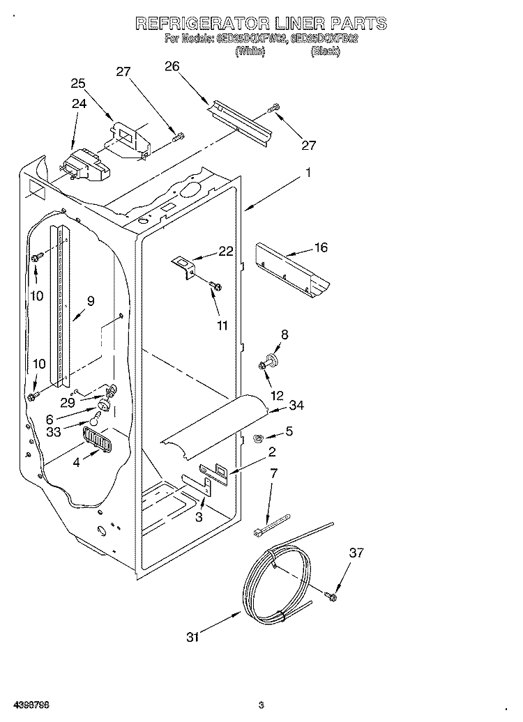 REFRIGERATOR LINER Diagram and Parts List for 6ED25DQXFB02  Whirlpool Refrigerator