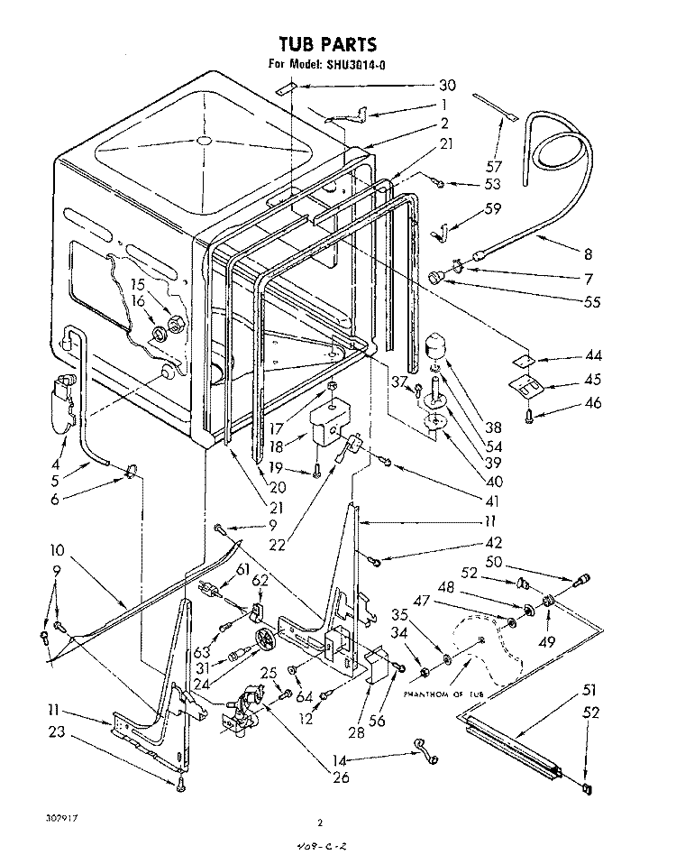 TUB , LITERATURE AND OPTIONAL Diagram and Parts List for SHU30140  Whirlpool Dishwasher