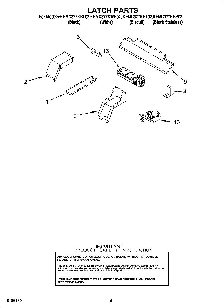 LATCH PARTS Diagram and Parts List for KEMC377KBT02  KitchenAid Microwave Oven Combo