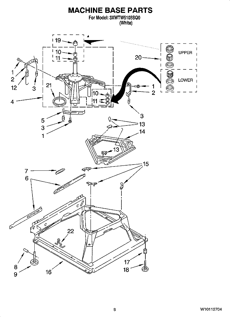 MACHINE BASE PARTS Diagram and Parts List for 3XWTW5105SQ0  Whirlpool Washer