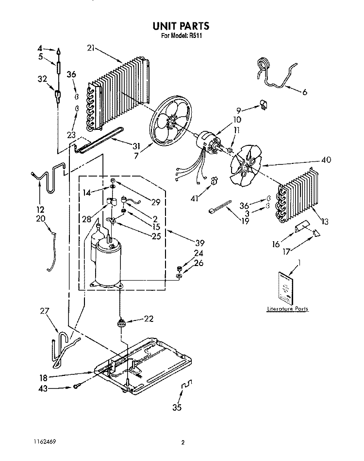 UNIT, LIT/OPTIONAL Diagram and Parts List for R511  Whirlpool Air Conditioner