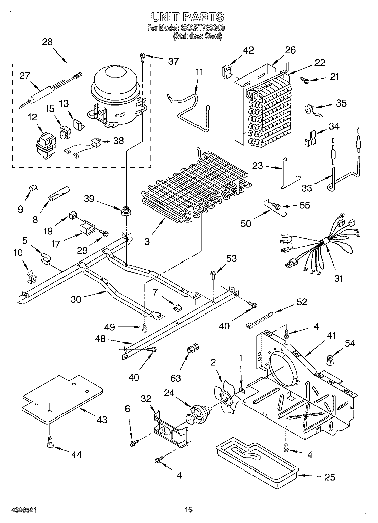 UNIT Diagram and Parts List for 3XART735G00  Whirlpool Refrigerator