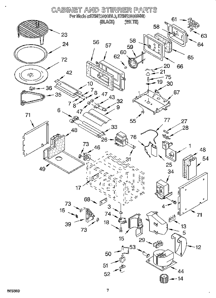 CABINET AND STIRRER Diagram and Parts List for KEMS308GBL0  KitchenAid Microwave Oven Combo