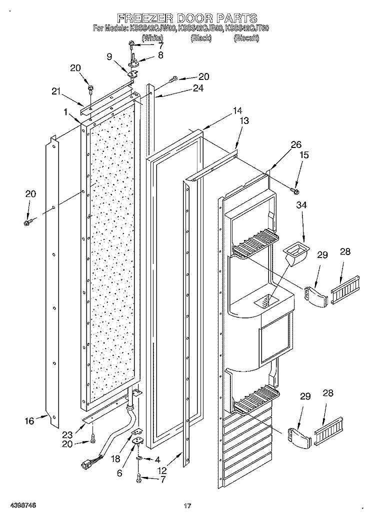 FREEZER DOOR Diagram and Parts List for KSSS42QJT00  KitchenAid Refrigerator